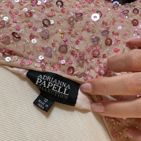 Pink with Rosé beading and sequins one shoulder midi dress - Picture 7 of 14